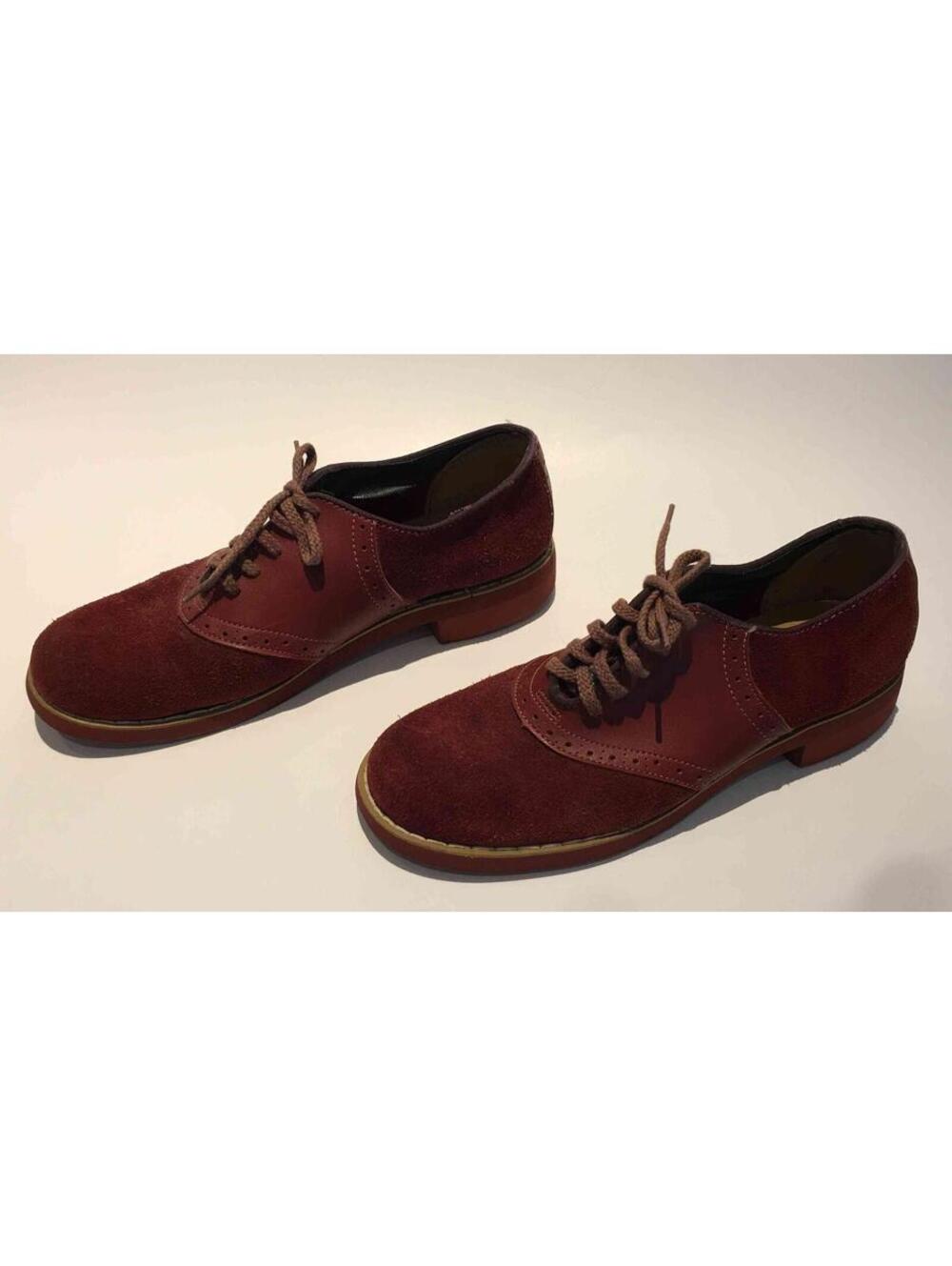 Vintage 60s 70s Women's Suede Maroon Saddle Shoes Styled in Italy sz 6.5